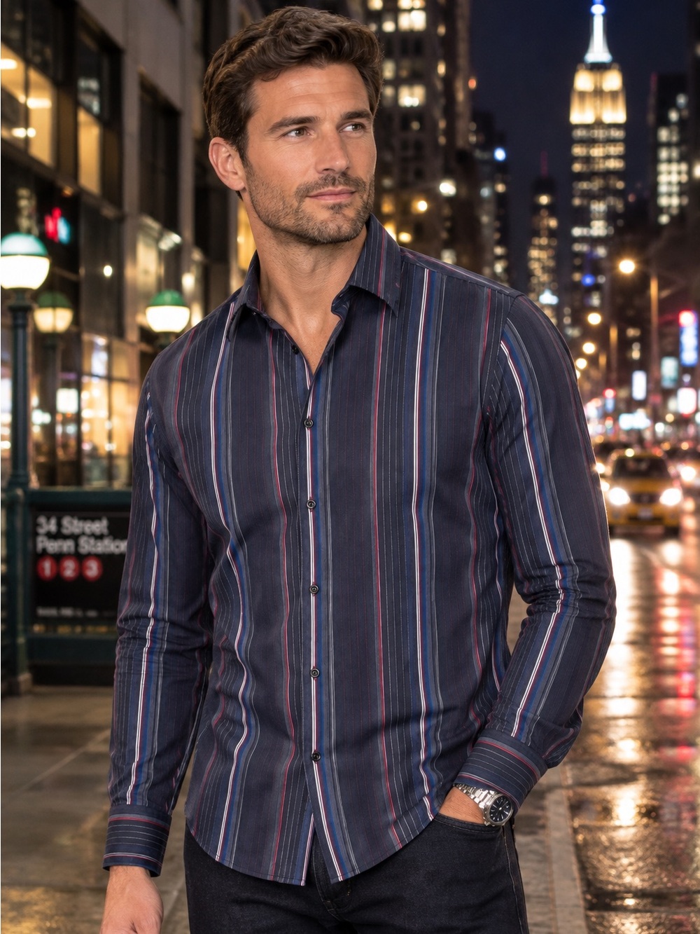 Ben Sherman Navy Multi-Stripe Long-Sleeve Button-Down Shirt
